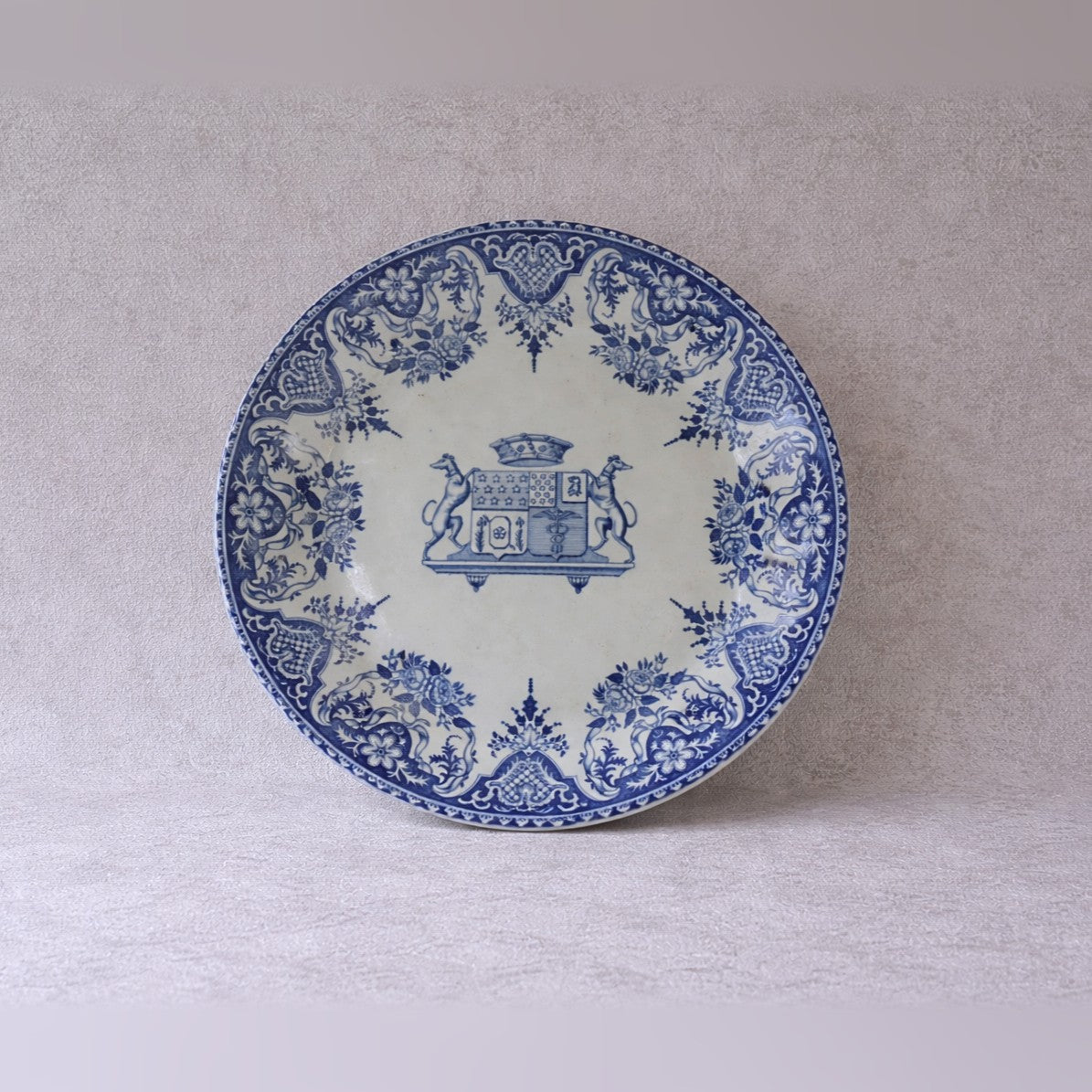 French Blue & White Pedestal Dish, Heraldic Tazza