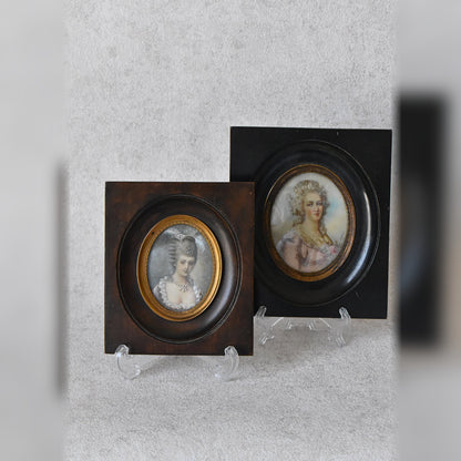 Pair of French Portrait Miniatures, 19th Century Revival