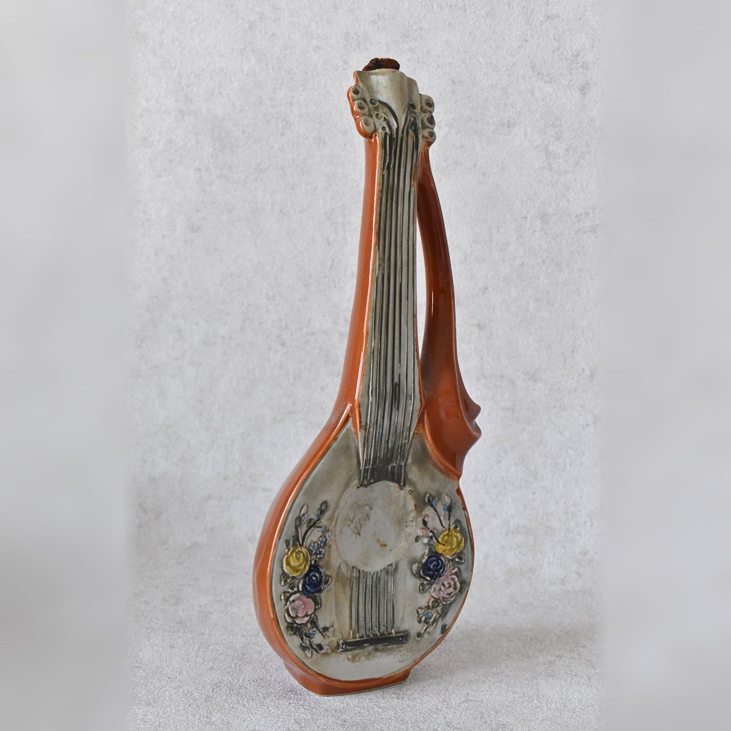 French Figural Ceramic Lyre Bottle