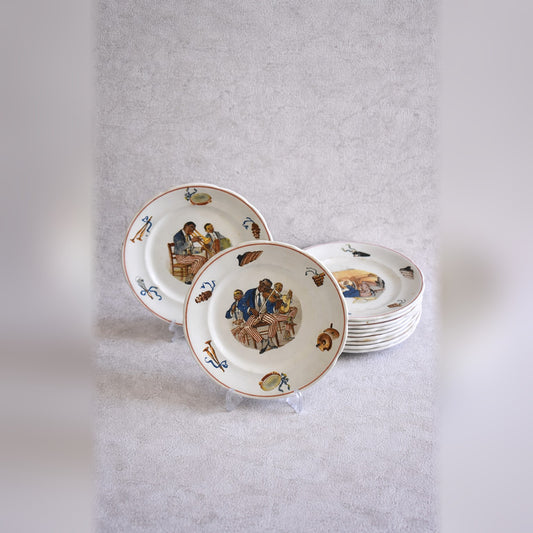 Vintage French Sarreguemines Digoin Jazz Plates – Set of 11 (Circa 1920s–30s)