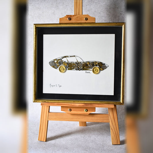 Vintage Horological Jaguar E-Type Artwork by L. Kersh
