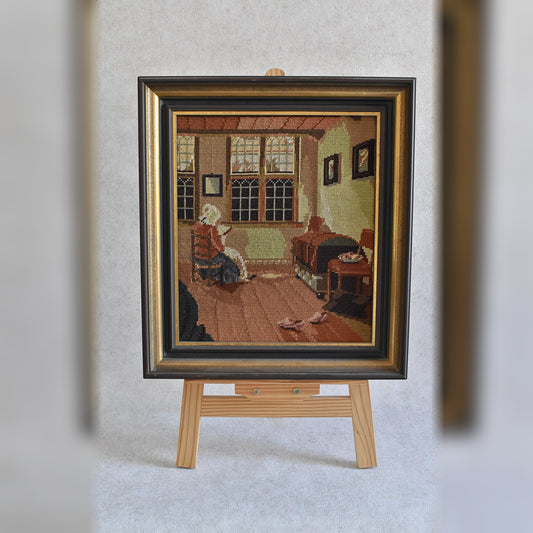 Vintage French Needlepoint Tapestry “Femme Lisant”