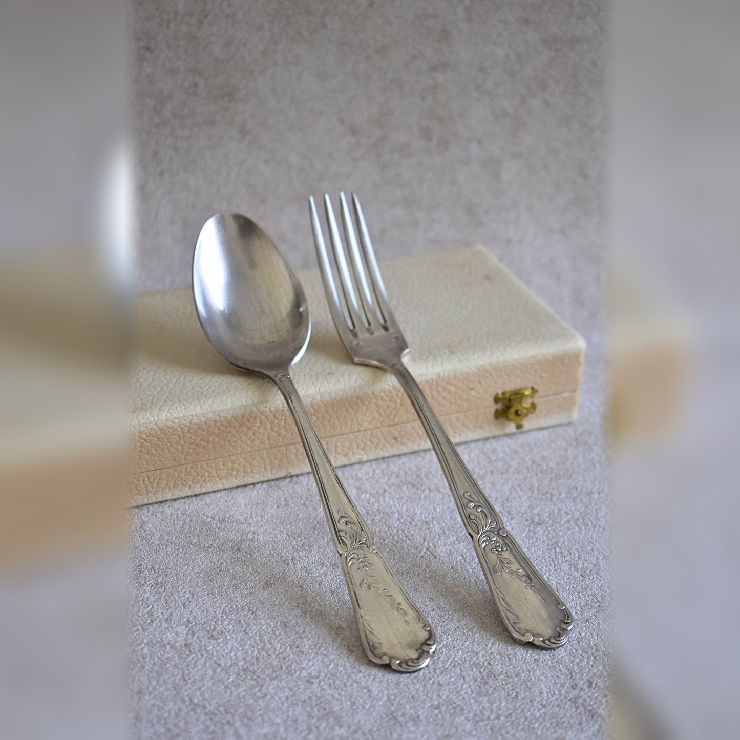 Antique French Floral Flatware Set of 2