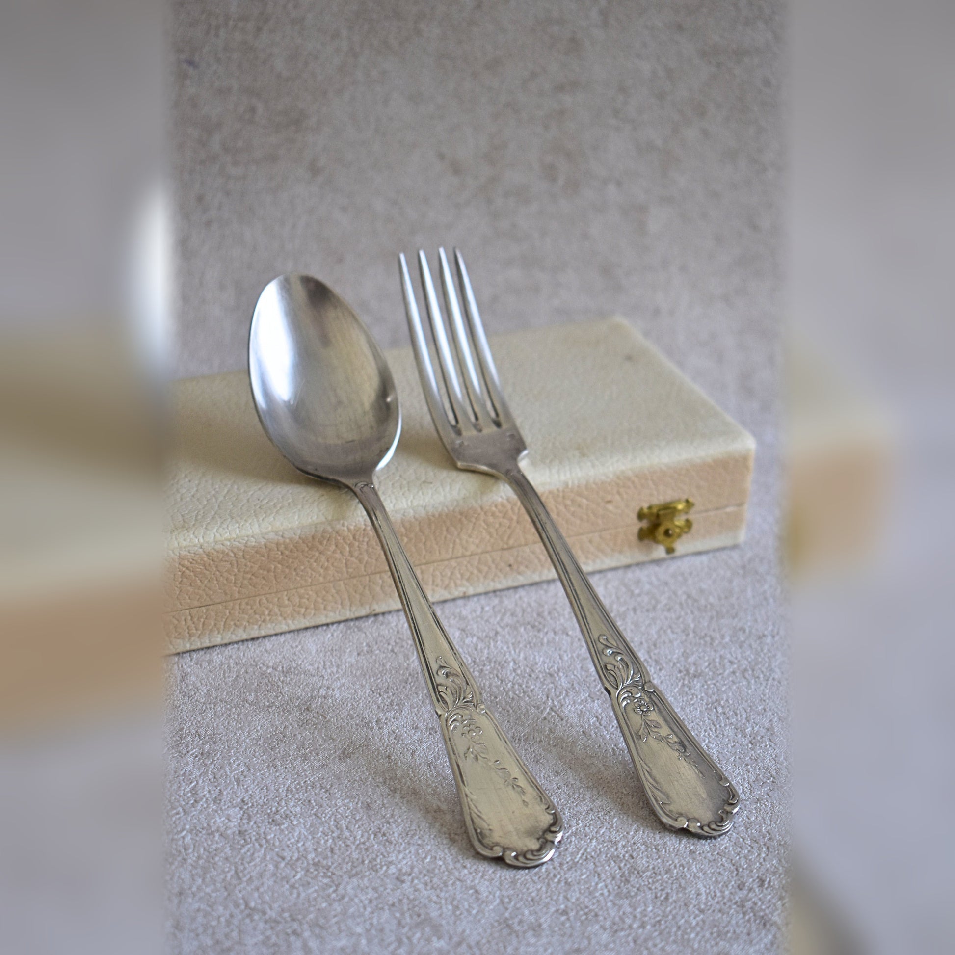 Antique French Floral Flatware Set of 2