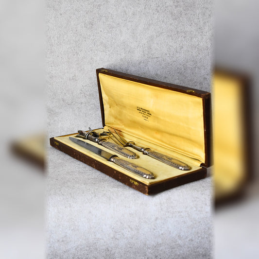 French Silver Lamb Carving Set, E.B. Cira 1890s