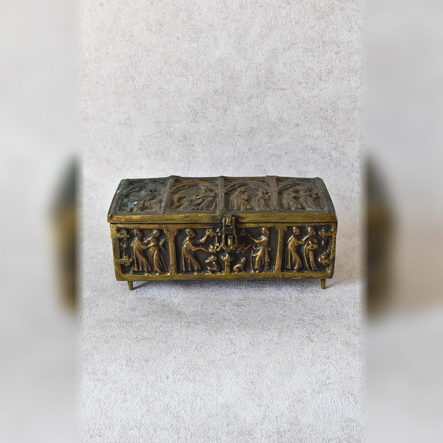 Antique Gothic Revival Reliquary-Style Brass Casket, c. 1880–1930