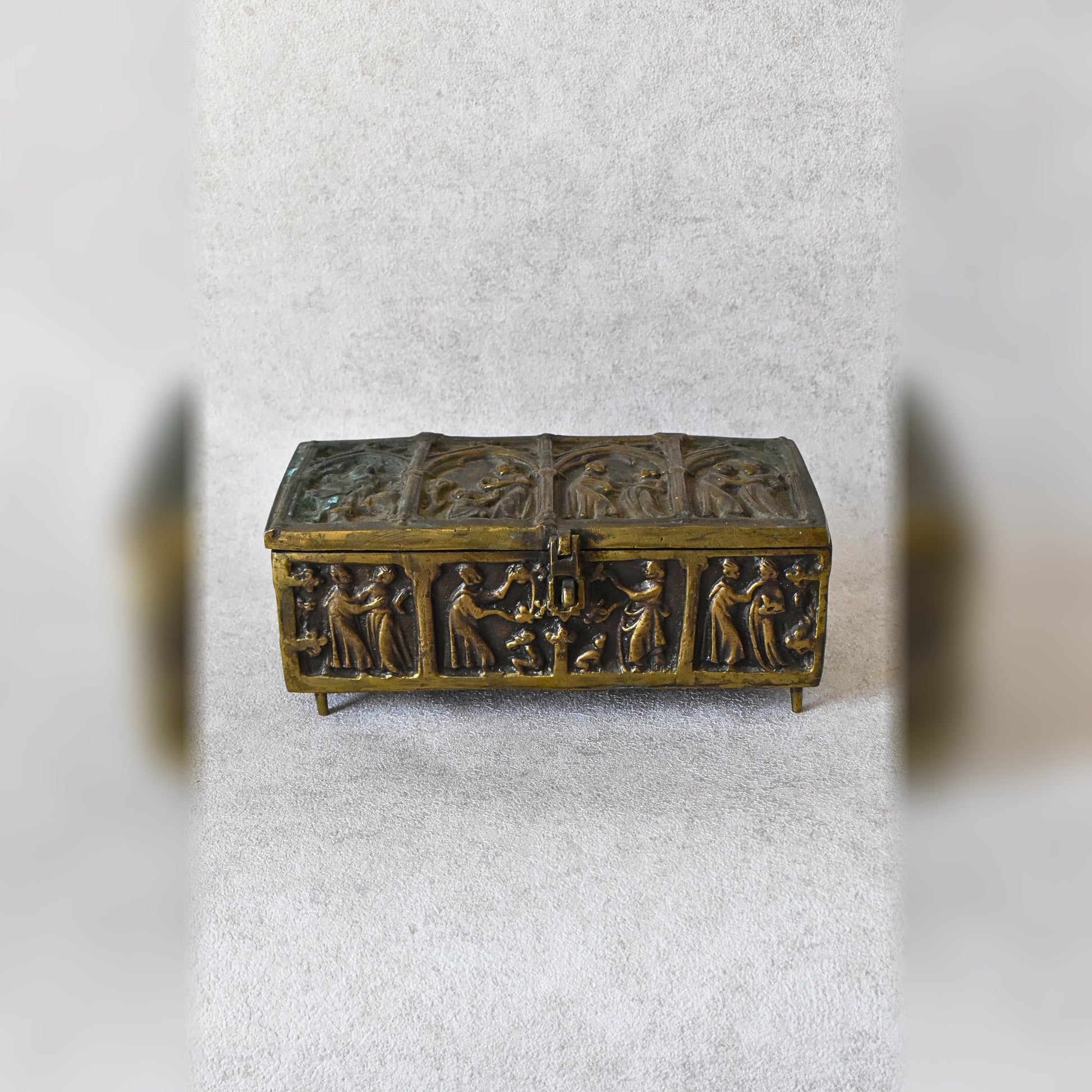 Antique Gothic Revival Reliquary-Style Brass Casket, c. 1880–1930