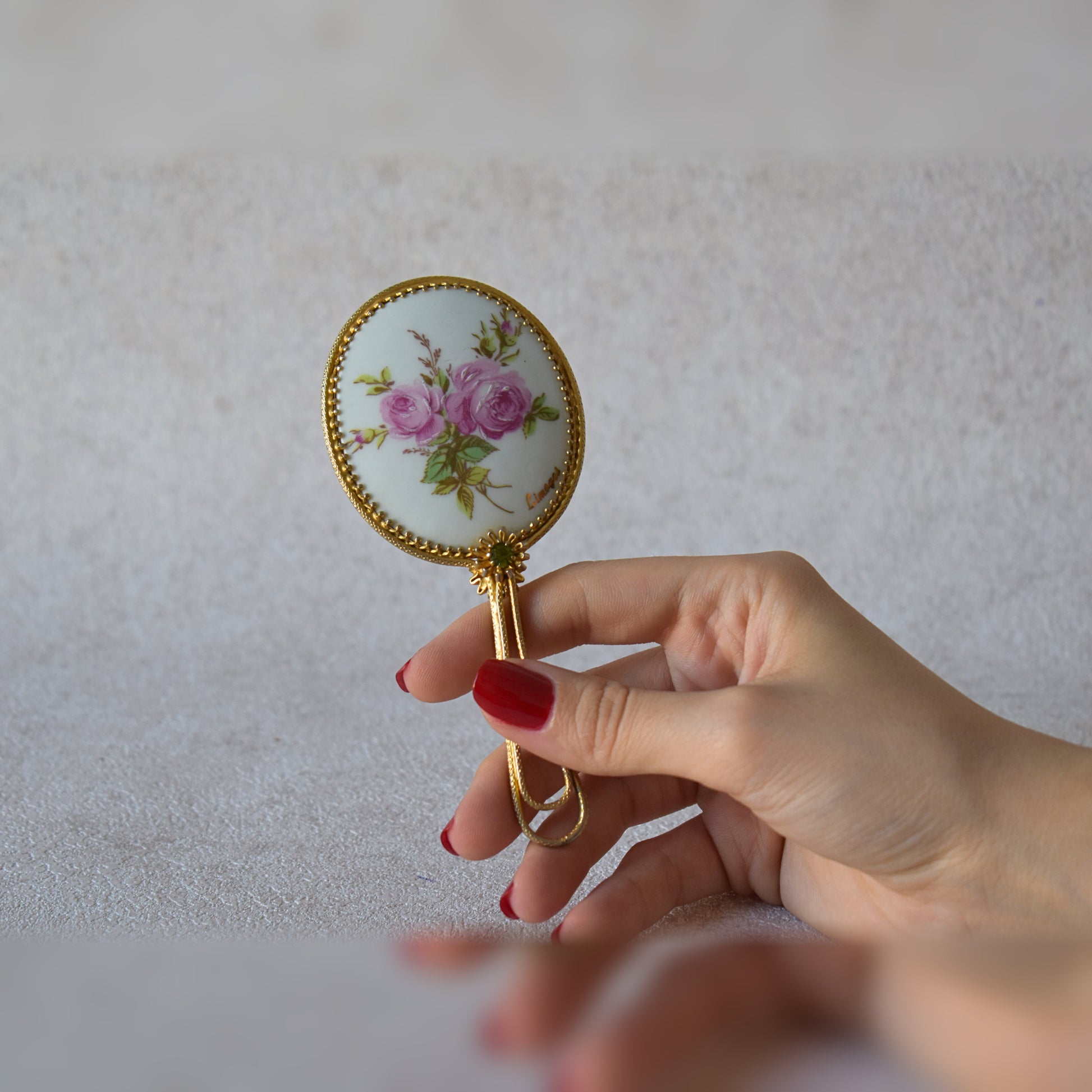 Elegant Limoges Porcelain Pocket Mirror