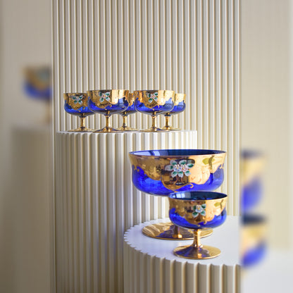 Vintage Murano Venetian Cobalt Blue & 24K Gold Glass Serving set