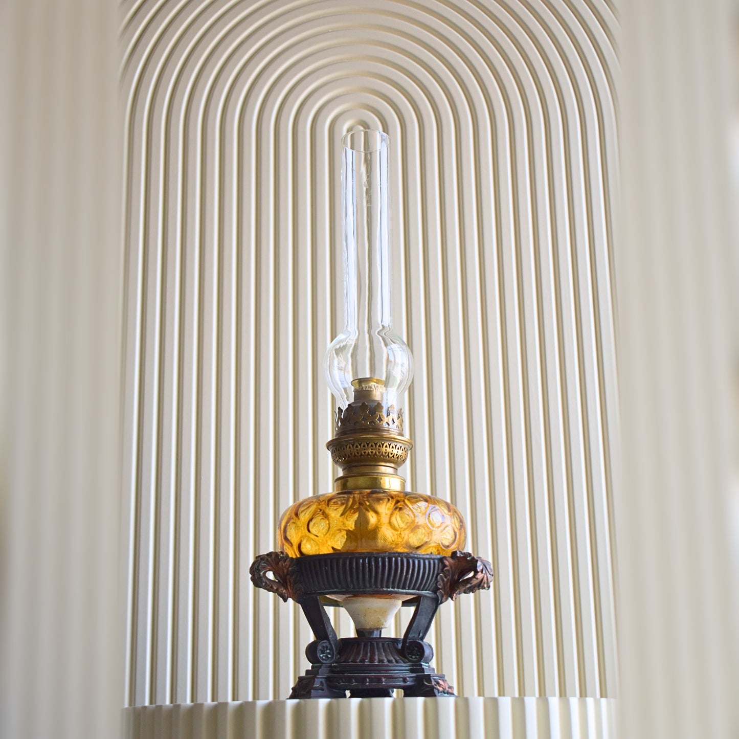 Antique Amber Glass Oil Lamp