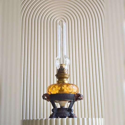 Antique Amber Glass Oil Lamp