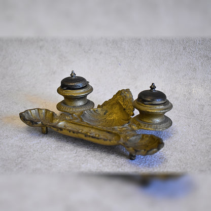 Antique French Gilt Double Inkwell with Shell Motif – Napoleon III Style