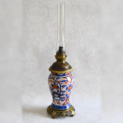 French Faience Oil Lamp with Japonisme Influence, c.1880–1910