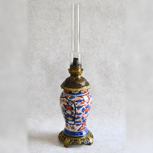 French Faience Oil Lamp with Japonisme Influence, c.1880–1910