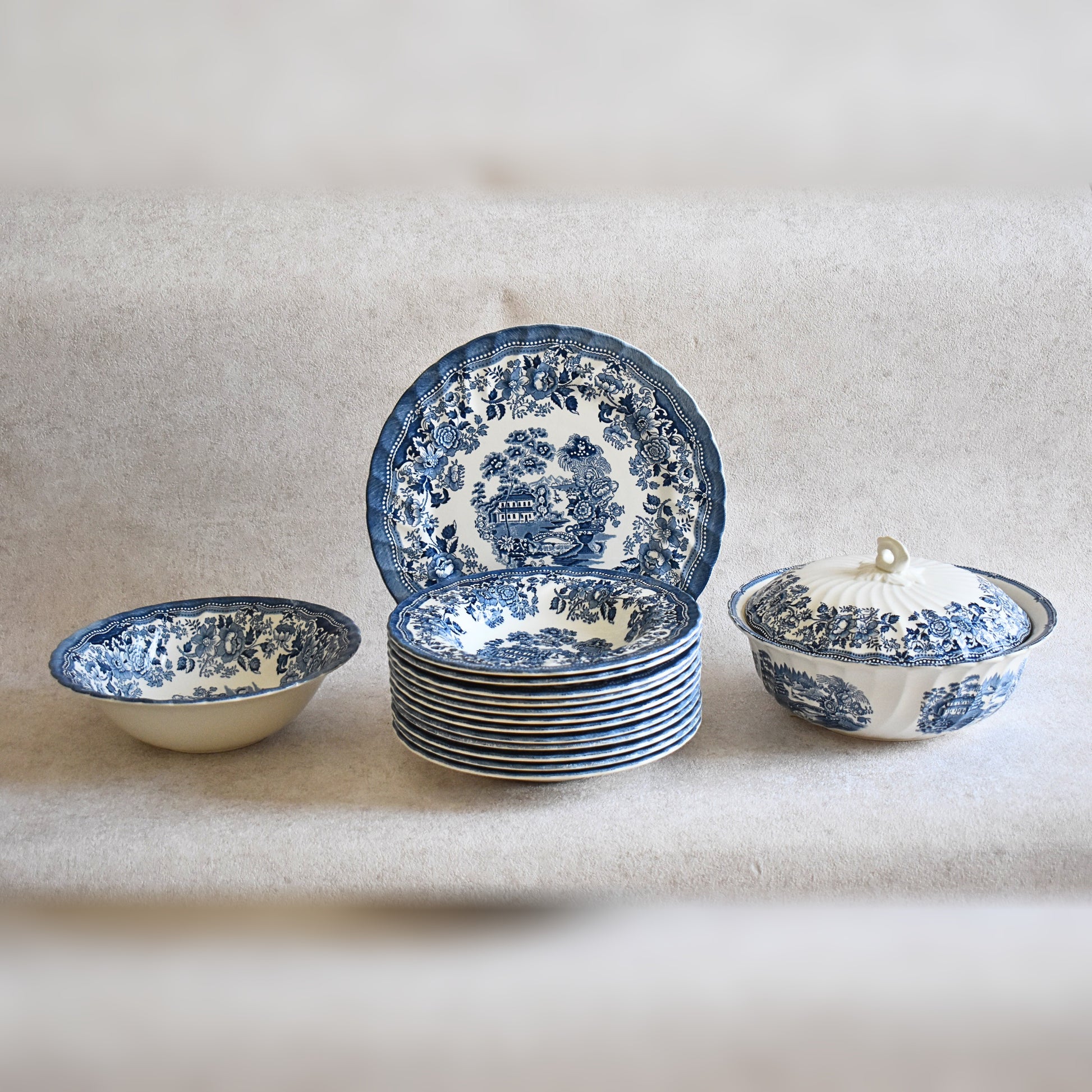 Tonquin Blue & White Serving Set – By Myott, Staffordshire, England