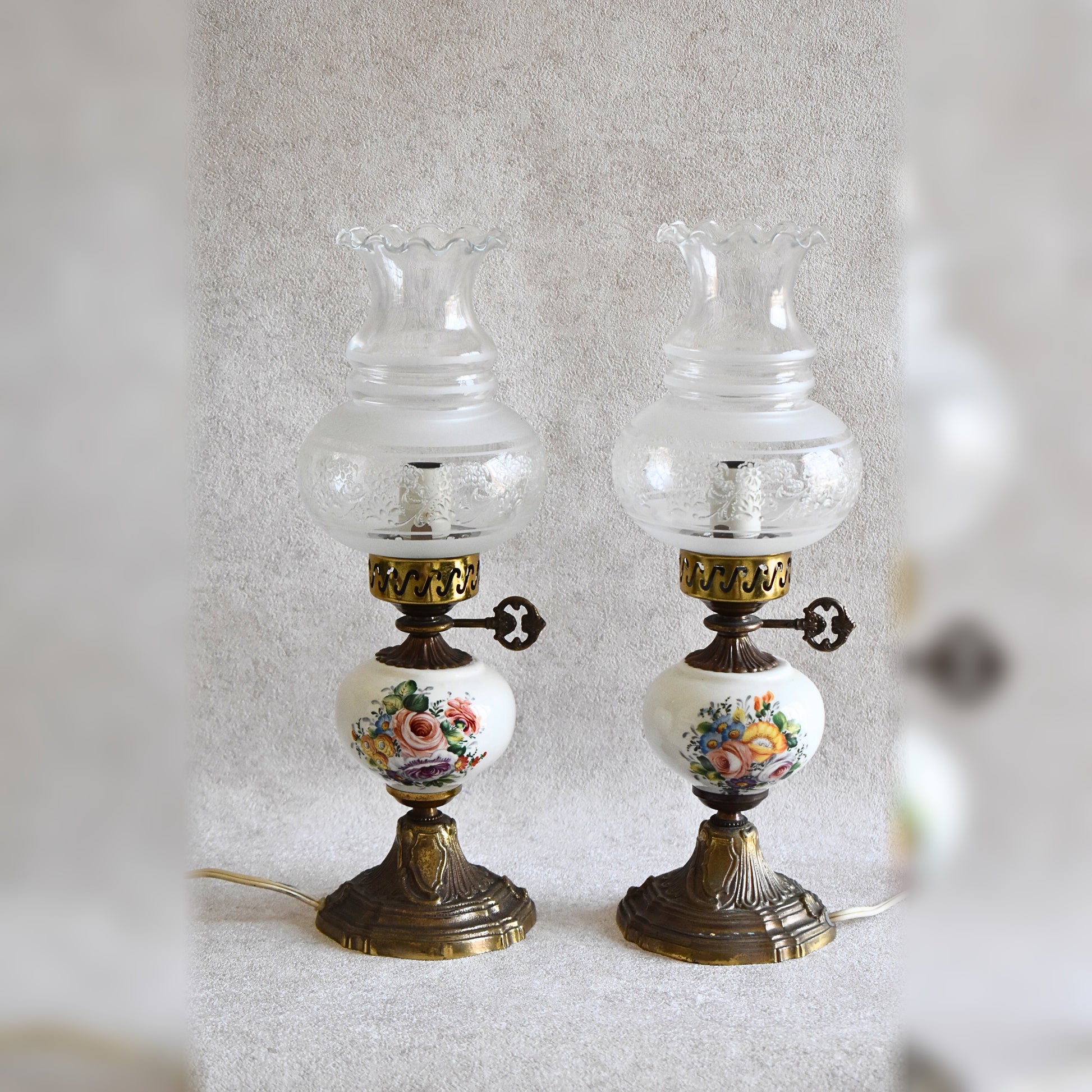 Pair of Vintage Limoges Electric Table Lamps - France 1970s