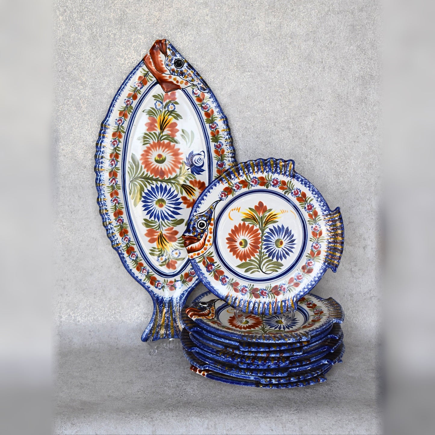 French Henriot Quimper Fish Dinner Service